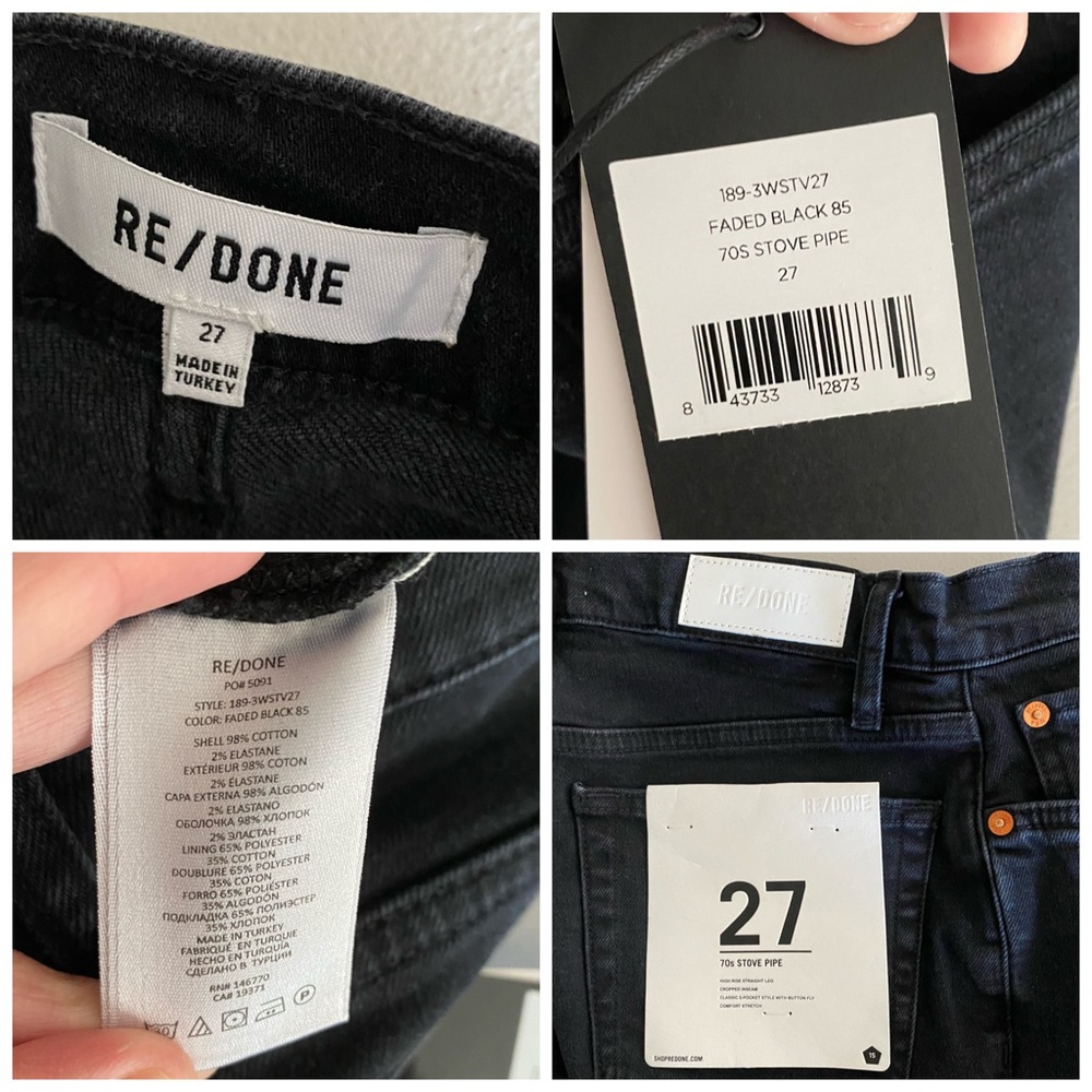 Re/Done Originals High Rise Stovepipe Black Straight Leg Jeans NWT - Picture 12 of 16